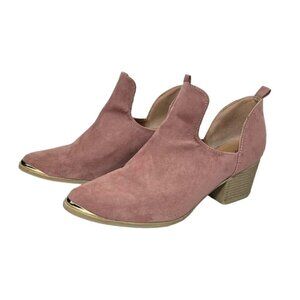 Qupid Mauve Faux Suede Modern Gold Toe Accent Ankle Bootie Sz 7